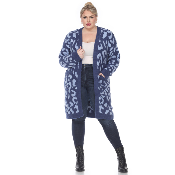 Plus Size Leopard Print Open Front Sherpa Coat - Picture 2 of 5